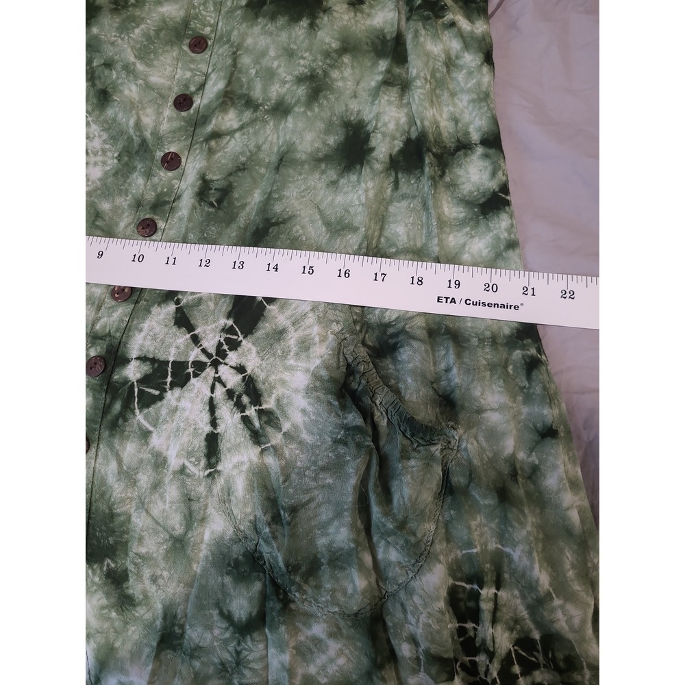 Flashback boho festival green tie dye flowy dress pockets Women SZ M/L relaxed - Picture 9 of 11